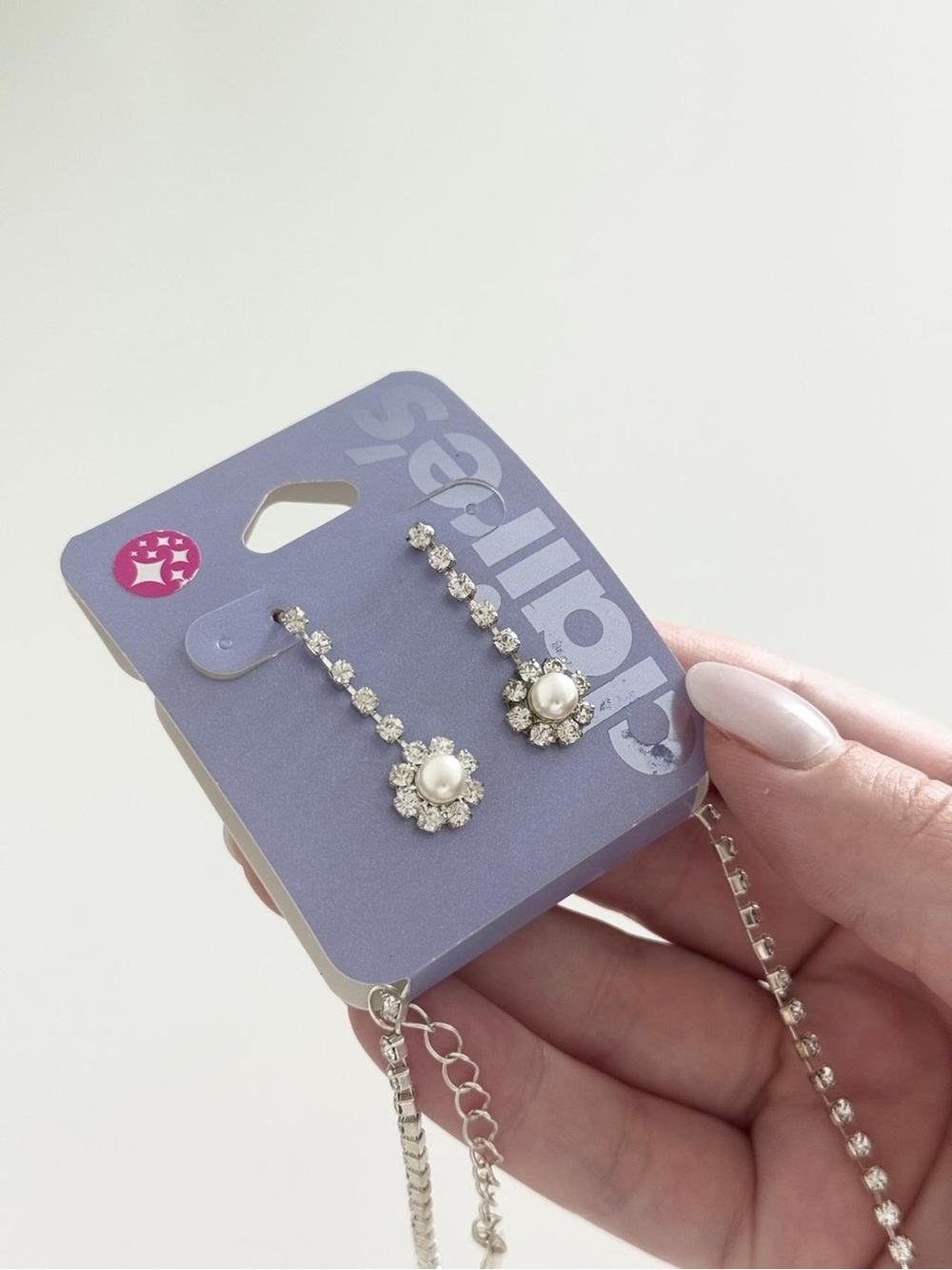 Pearl and Crystal Drop Earrings - Silver Tone